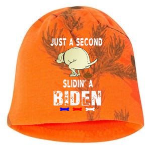 Just A Second Sliding Funny Saying Biden President Kati - Camo Knit Beanie