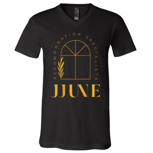 Jjune Accommodation Specialists Frontback Gold V-Neck T-Shirt