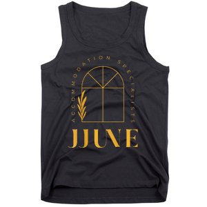 Jjune Accommodation Specialists Frontback Gold Tank Top