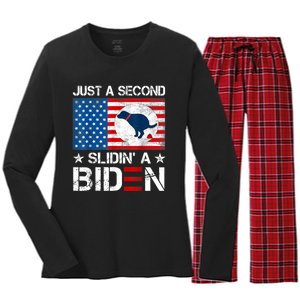 Just A Second Slidin' A Biden Funny Biden Women's Long Sleeve Flannel Pajama Set 