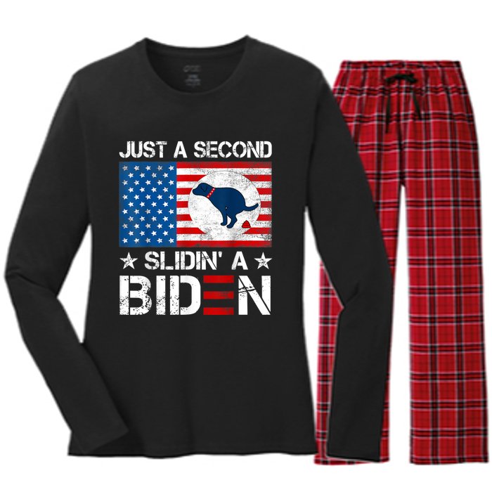 Just A Second Slidin' A Biden Funny Biden Women's Long Sleeve Flannel Pajama Set 