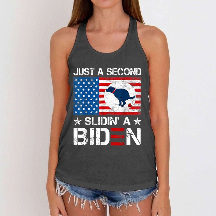 Just A Second Slidin' A Biden Funny Biden Women's Knotted Racerback Tank