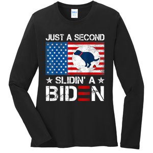 Just A Second Slidin' A Biden Funny Biden Ladies Long Sleeve Shirt