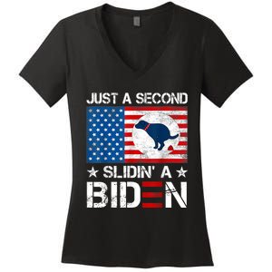 Just A Second Slidin' A Biden Funny Biden Women's V-Neck T-Shirt