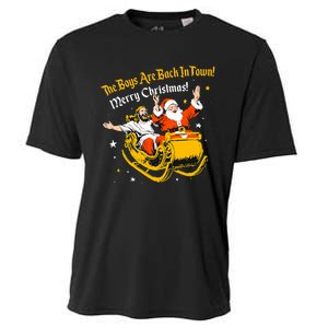 Jesus And Santa Claus The Boy Are Back In A Town Christmas Cooling Performance Crew T-Shirt