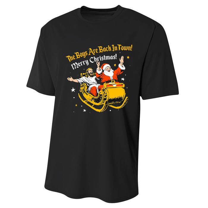 Jesus And Santa Claus The Boy Are Back In A Town Christmas Performance Sprint T-Shirt