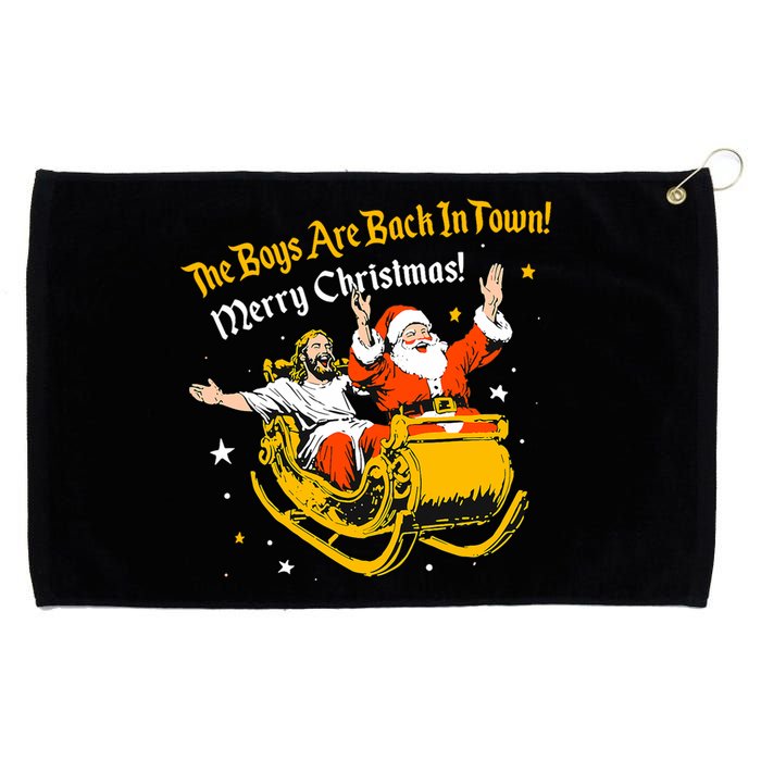 Jesus And Santa Claus The Boy Are Back In A Town Christmas Grommeted Golf Towel