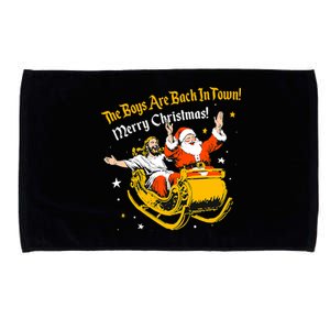 Jesus And Santa Claus The Boy Are Back In A Town Christmas Microfiber Hand Towel