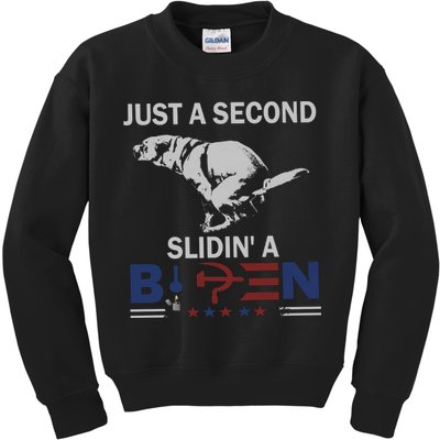 JUST A SECOND SLIDIN'A BIDEN Kids Sweatshirt