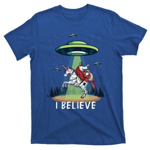 Jesus And Santa Riding On Unicorn Christmas Alien Ufo Believe Gift T-Shirt