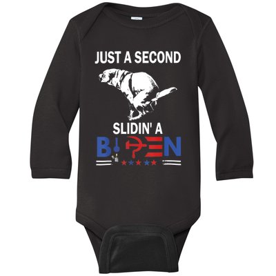 Just A Second Slidin' A Biden Baby Long Sleeve Bodysuit