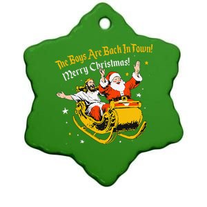 Jesus And Santa Claus The Are Back In A Town Christmas Ceramic Star Ornament