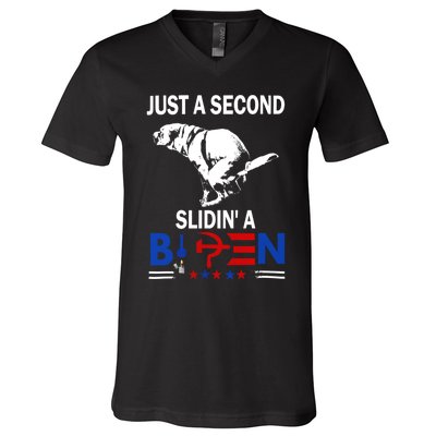 Just A Second Slidin' A Biden Funny V-Neck T-Shirt