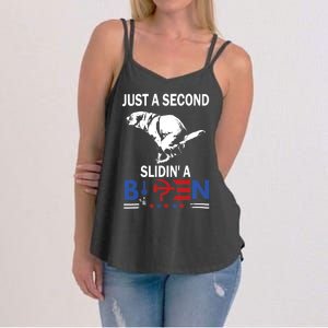 Just A Second SLiding Funny Saying Biden President Women's Strappy Tank