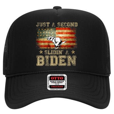 Just A Second Slidin’ A Biden – Funny Political Anti Biden High Crown Mesh Back Trucker Hat