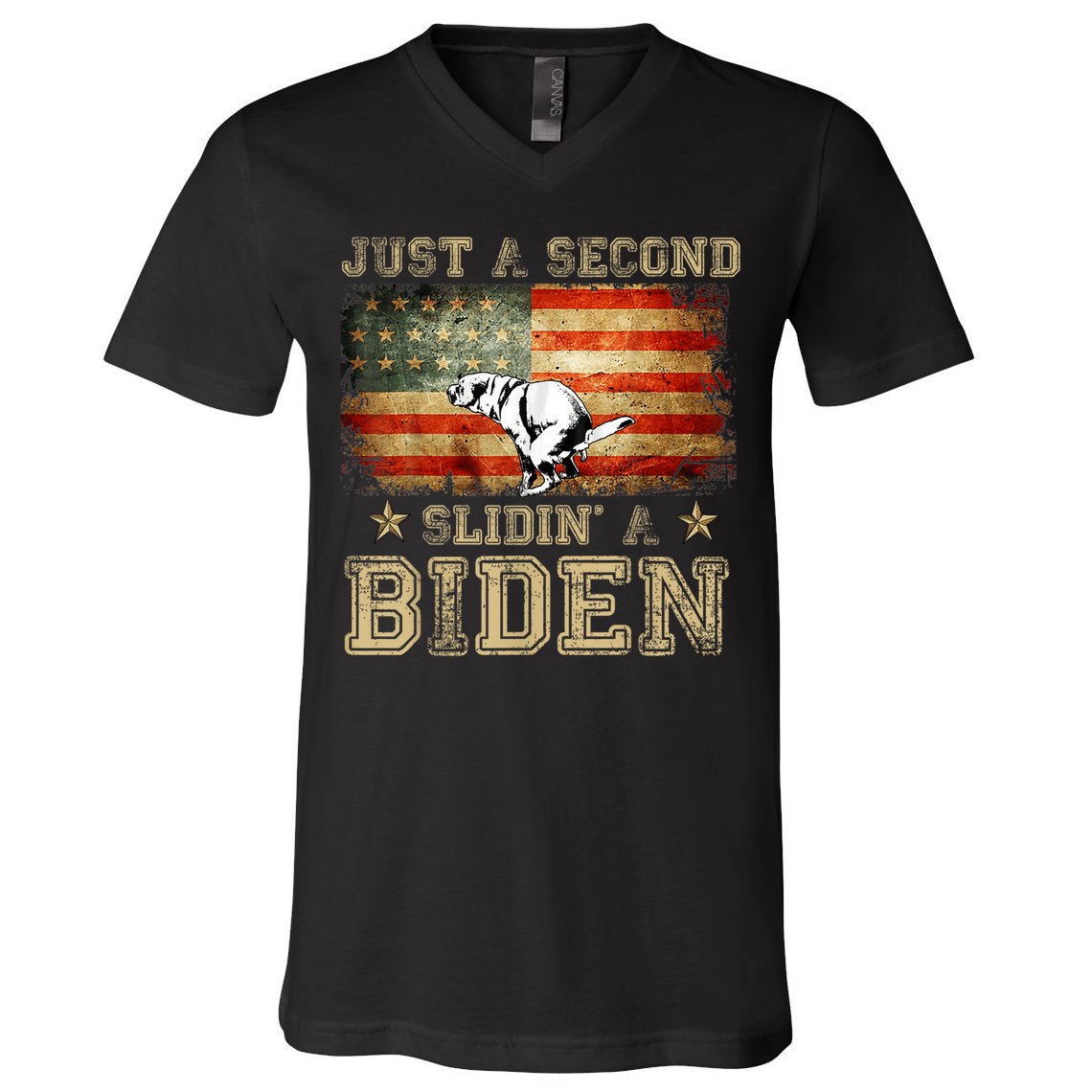 Just A Second Slidin’ A Biden – Funny Political Anti Biden V-Neck T-Shirt