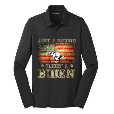 Just A Second Slidin’ A Biden – Funny Political Anti Biden Silk Touch Performance Long Sleeve Polo