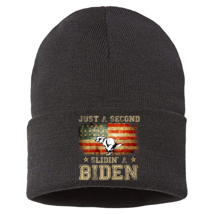 Just A Second Slidin’ A Biden – Funny Political Anti Biden Sustainable Knit Beanie