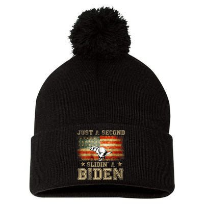 Just A Second Slidin’ A Biden – Funny Political Anti Biden Pom Pom 12in Knit Beanie