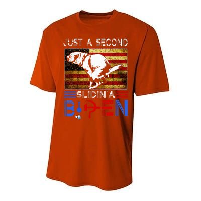 Just A Second Slidin A Biden Dog American Usa Flag Performance Sprint T-Shirt