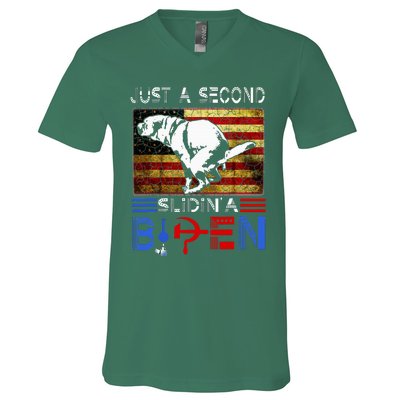 Just A Second Slidin A Biden Dog American Usa Flag V-Neck T-Shirt