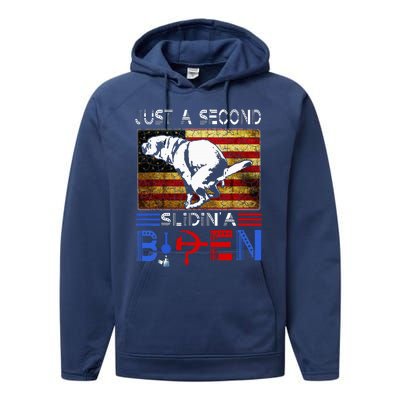 Just A Second Slidin A Biden Dog American Usa Flag Performance Fleece Hoodie