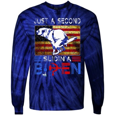 Just A Second Slidin A Biden Dog American Usa Flag Tie-Dye Long Sleeve Shirt