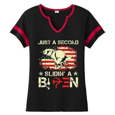 Just A Second Slidin A Biden Funny Saying Biden President Ladies Halftime Notch Neck Tee