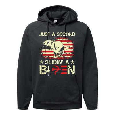 Just A Second Slidin A Biden Funny Saying Biden President Performance Fleece Hoodie