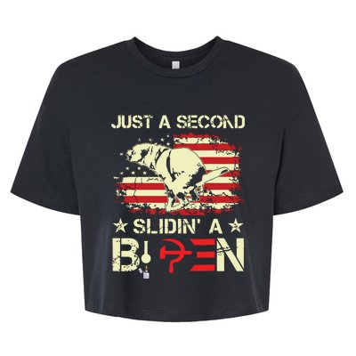 Just A Second Slidin A Biden Funny Saying Biden President Bella+Canvas Jersey Crop Tee