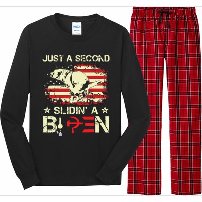 Just A Second Slidin A Biden Funny Saying Biden President Long Sleeve Pajama Set