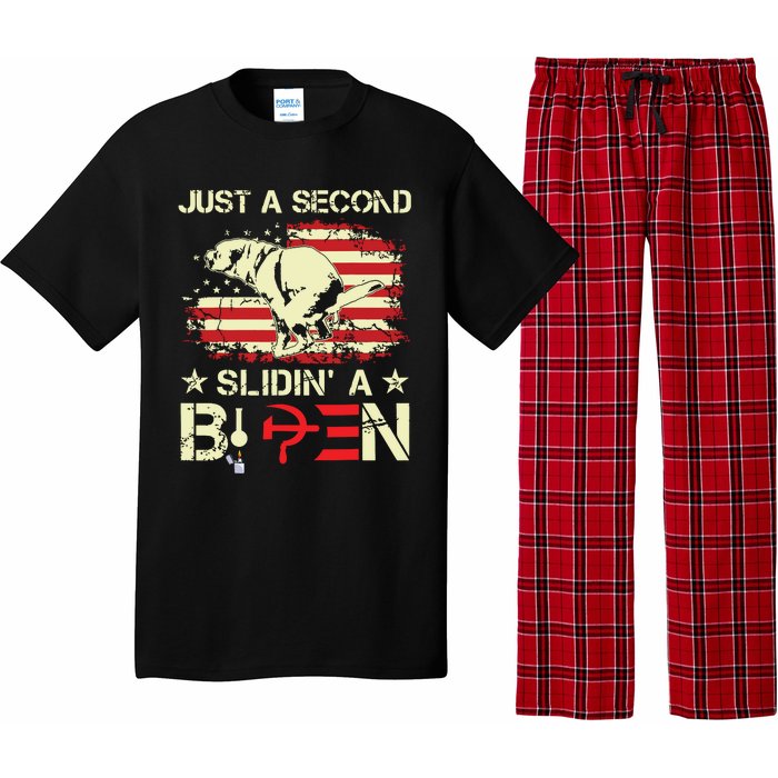 Just A Second Slidin A Biden Funny Saying Biden President Pajama Set