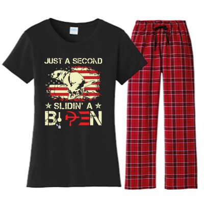 Just A Second Slidin A Biden Funny Saying Biden President Women's Flannel Pajama Set