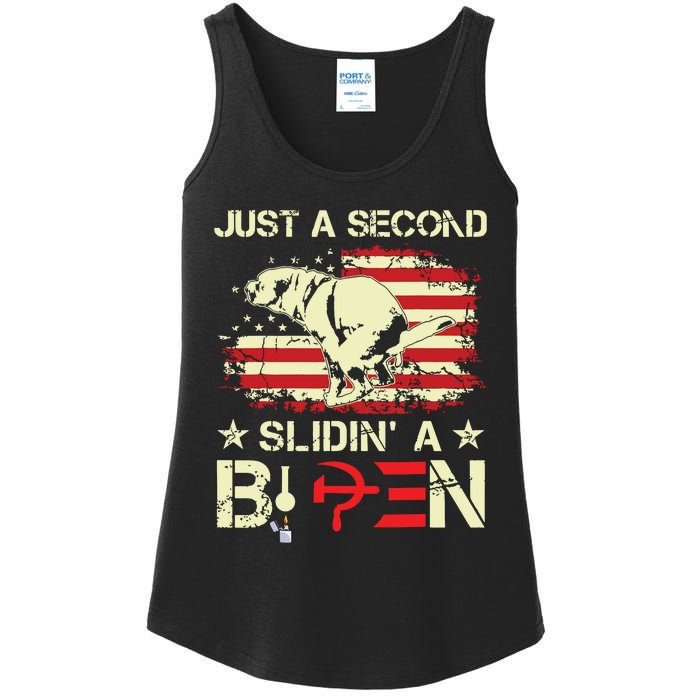 Just A Second Slidin A Biden Funny Saying Biden President Ladies Essential Tank