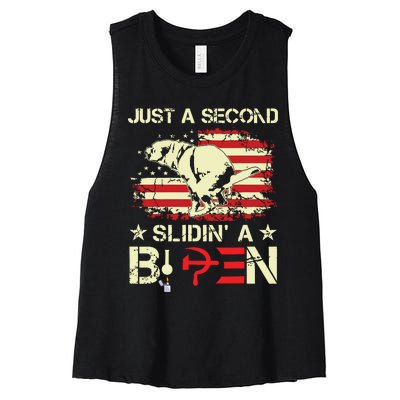 Just A Second Slidin A Biden Funny Saying Biden President Women's Racerback Cropped Tank