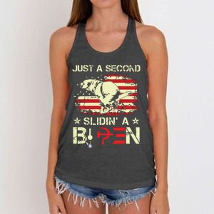 Just A Second Slidin A Biden Funny Saying Biden President Women's Knotted Racerback Tank