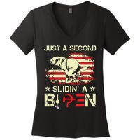 Just A Second Slidin A Biden Funny Saying Biden President Women's V-Neck T-Shirt