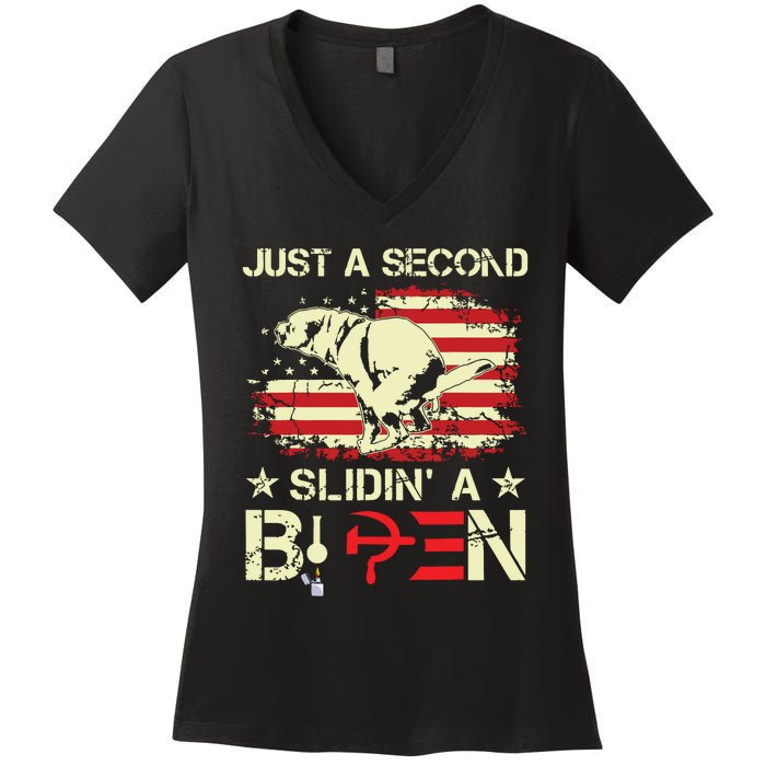 Just A Second Slidin A Biden Funny Saying Biden President Women's V-Neck T-Shirt