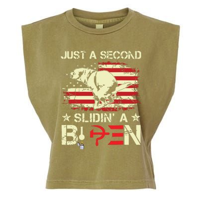 Just A Second Slidin A Biden Funny Saying Biden President Garment-Dyed Women's Muscle Tee