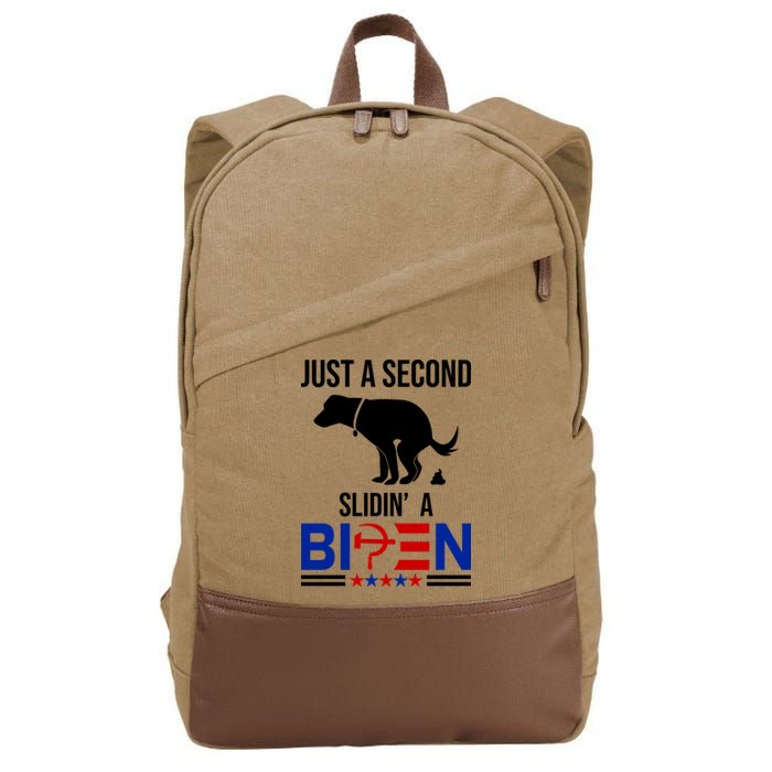 Just A Second Slidin A Biden Funny Dog Cotton Canvas Backpack