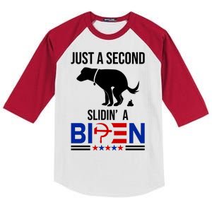 Just A Second Slidin A Biden Funny Dog Kids Colorblock Raglan Jersey