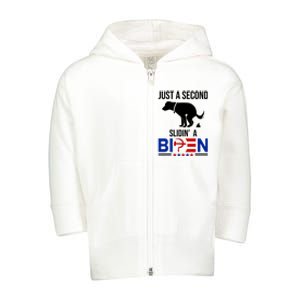 Just A Second Slidin A Biden Funny Dog Toddler Zip Fleece Hoodie