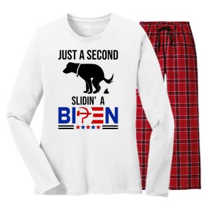 Just A Second Slidin A Biden Funny Dog Women's Long Sleeve Flannel Pajama Set 