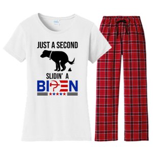 Just A Second Slidin A Biden Funny Dog Women's Flannel Pajama Set