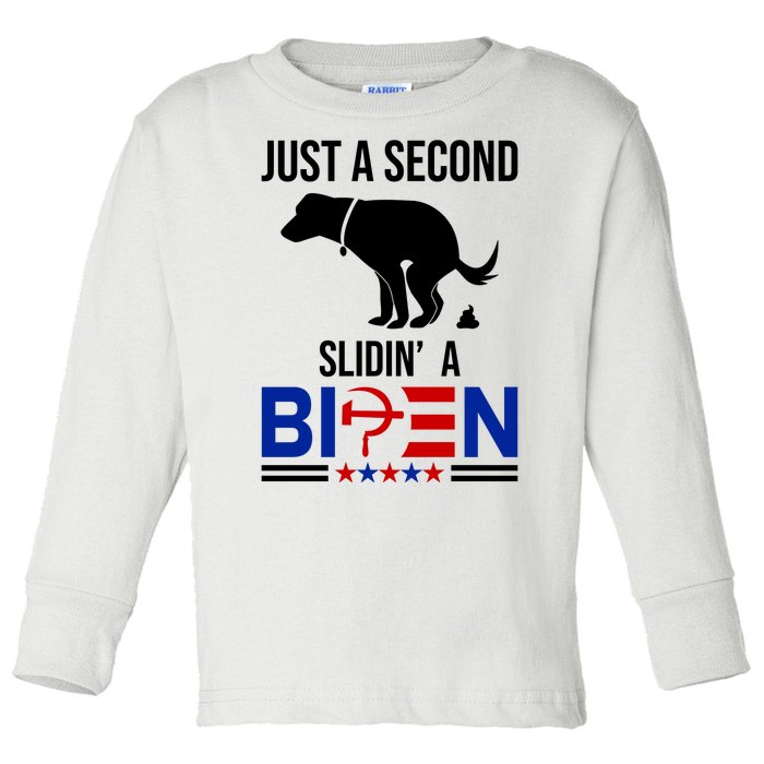 Just A Second Slidin A Biden Funny Dog Toddler Long Sleeve Shirt