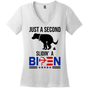 Just A Second Slidin A Biden Funny Dog Women's V-Neck T-Shirt