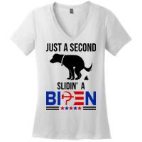 Just A Second Slidin A Biden Funny Dog Women's V-Neck T-Shirt