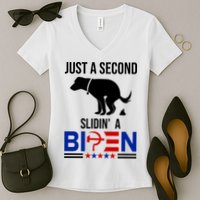 Just A Second Slidin A Biden Funny Dog Women's V-Neck T-Shirt