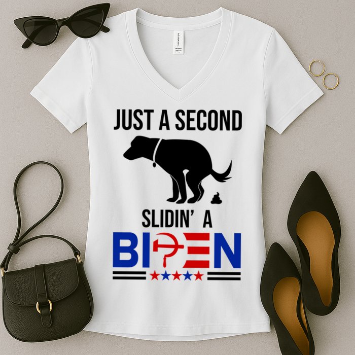 Just A Second Slidin A Biden Funny Dog Women's V-Neck T-Shirt