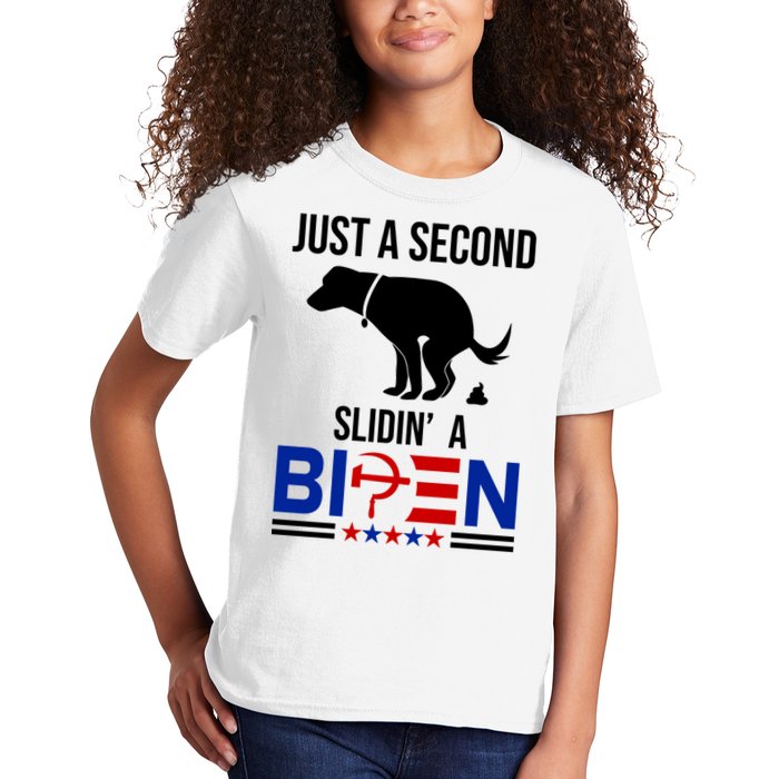 Just A Second Slidin A Biden Funny Dog Kids T-Shirt